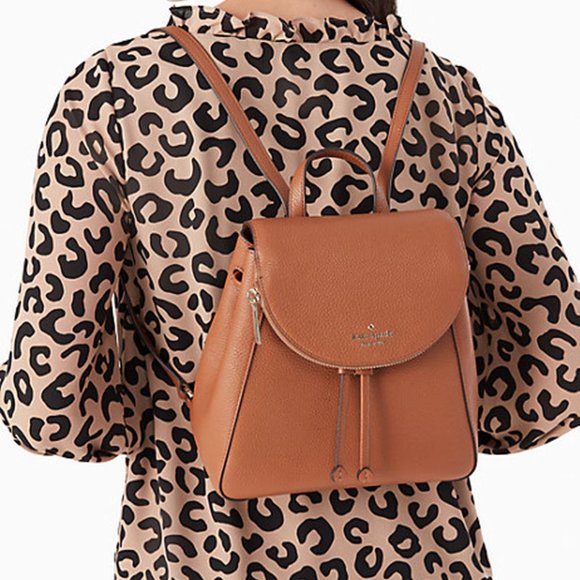 KATE SPADE LEILA MEDIUM FLAP BACKPACK TOTE BAG WARM GINGERBREAD LEATHER $359 - Picture 4 of 5